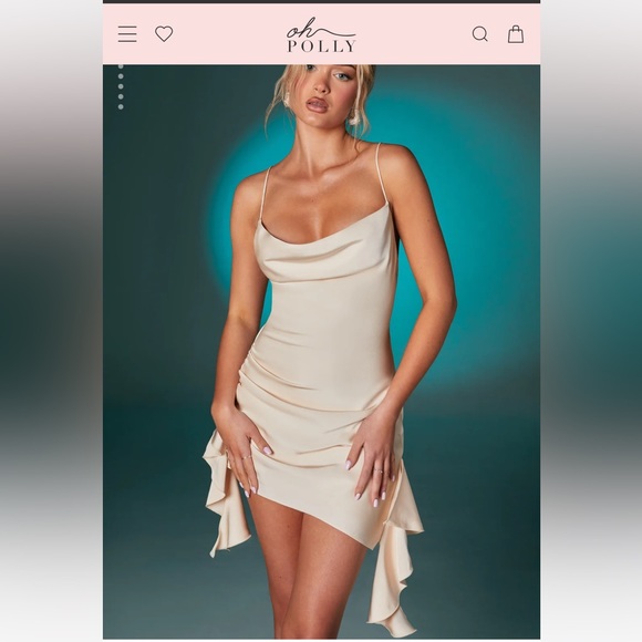 Oh Polly ‘ELAXI’ Deep Plunge Ruffled Mini Dress in Ivory - NWT - Picture 1 of 4